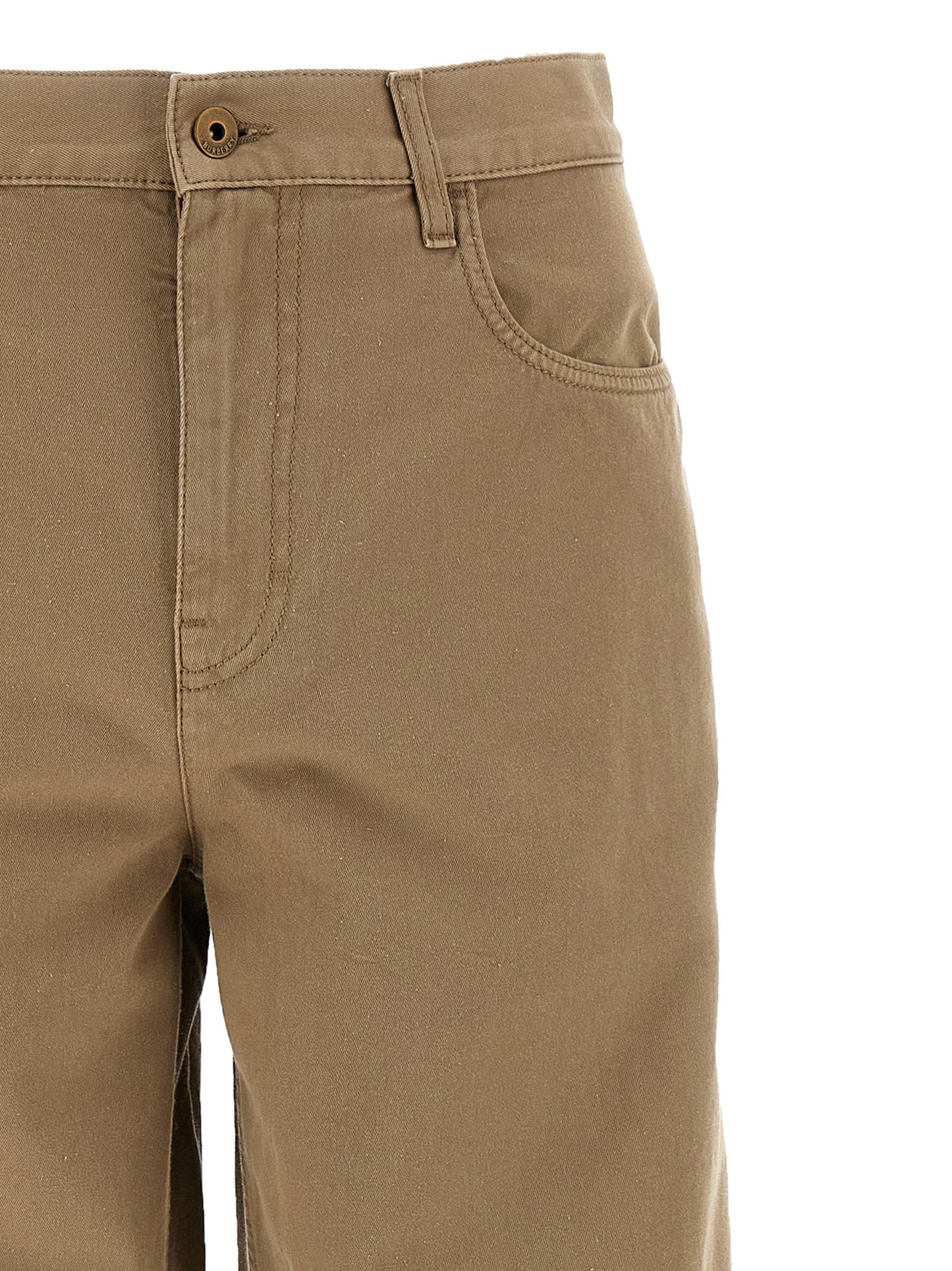 Beige Cotton Casual Pants