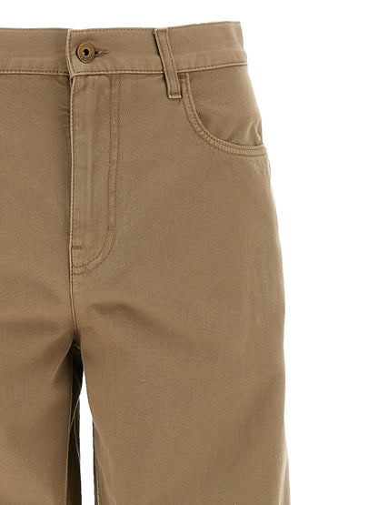 Beige Cotton Casual Pants