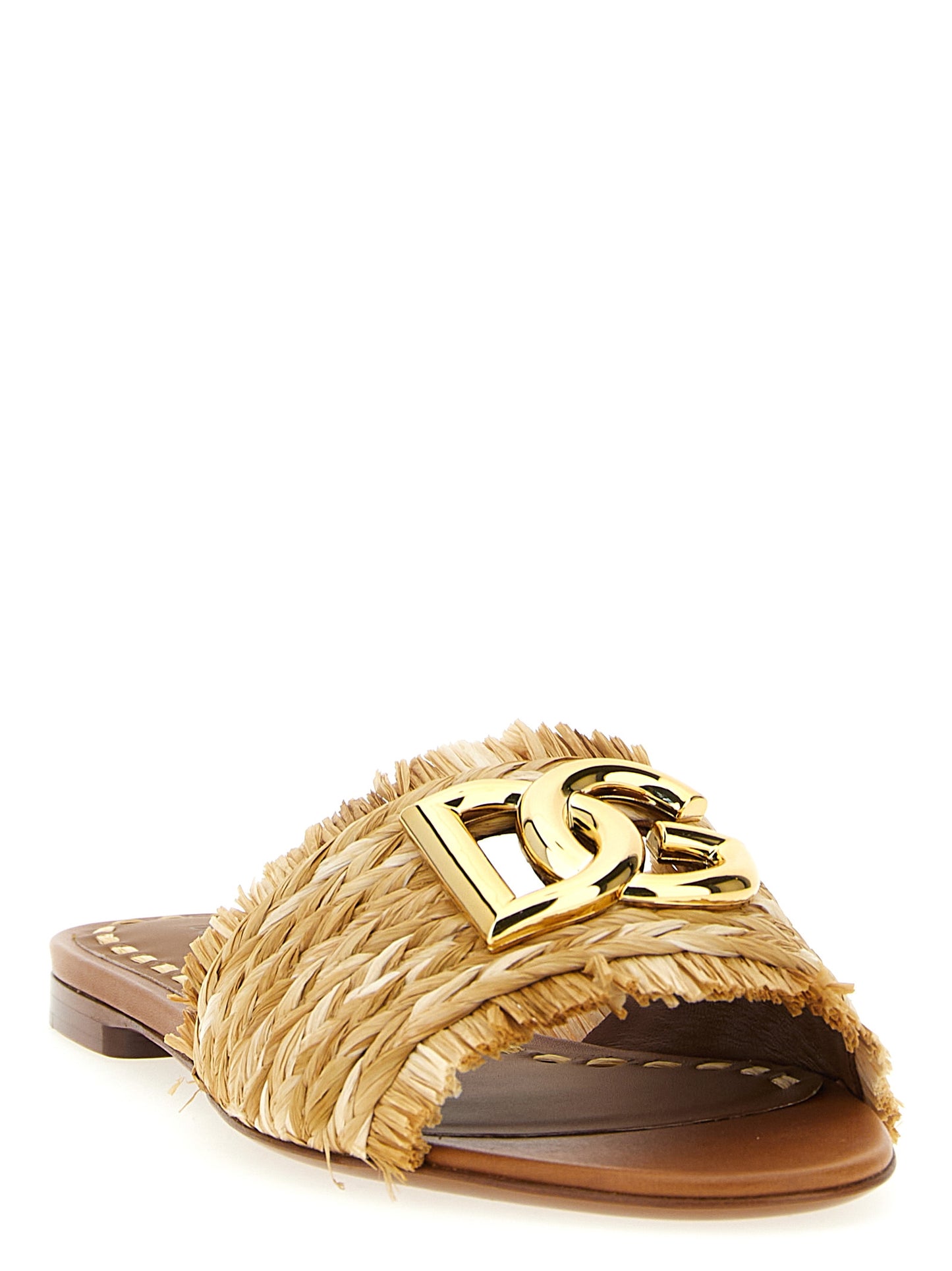 Brown Raffia Slides