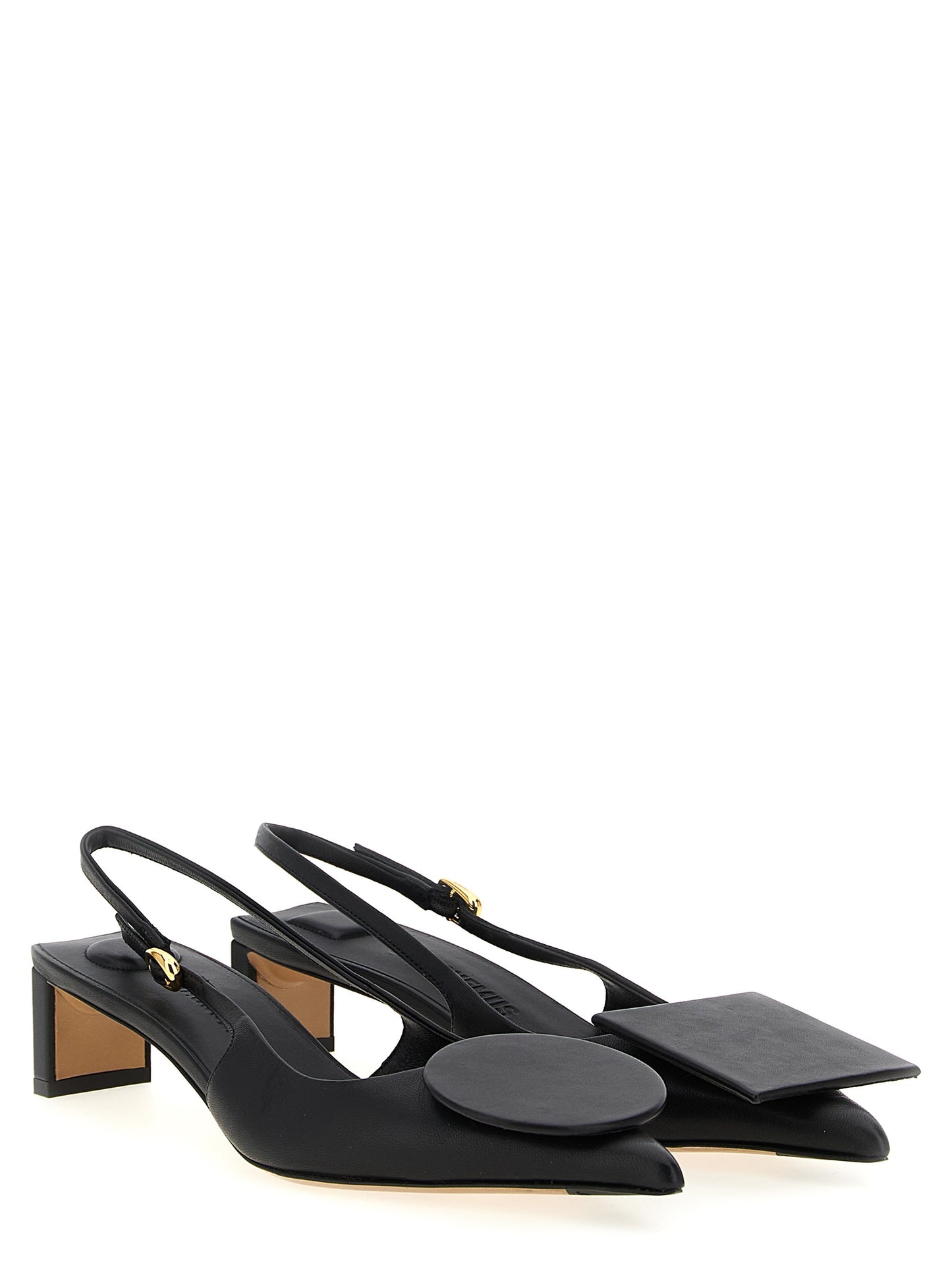 Black Lamb Leather Mid Heel Pumps