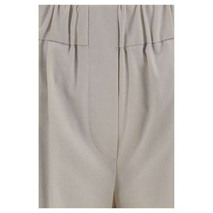 Beige Cotton Casual Pants