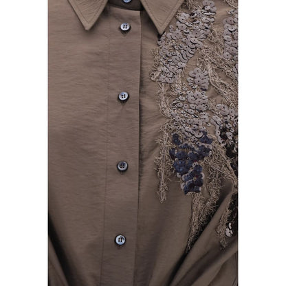 Brown Cotton Casual Dress