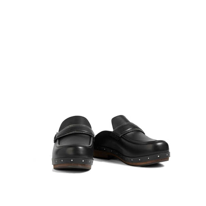 Black Leather Mules