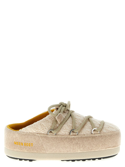 Beige Polyester Flat Boots