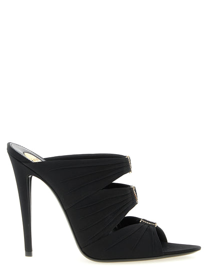 Black Viscose Stiletto Heel Sandals