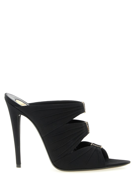 Black Viscose Stiletto Heel Sandals
