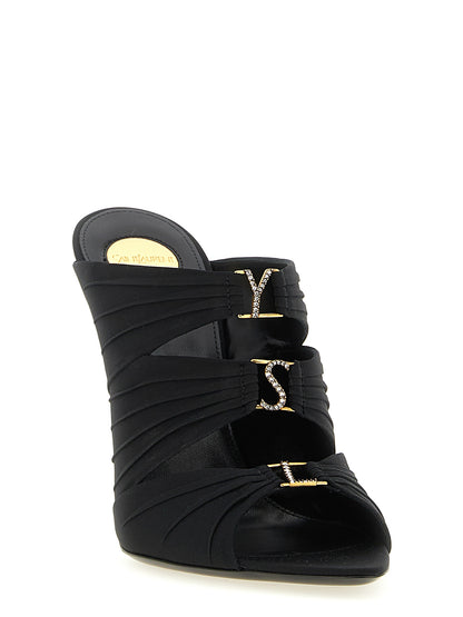 Black Viscose Stiletto Heel Sandals