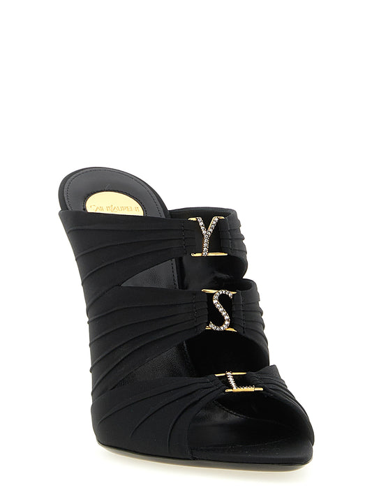 Black Viscose Stiletto Heel Sandals