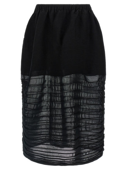 Black Polyester Midi Skirt