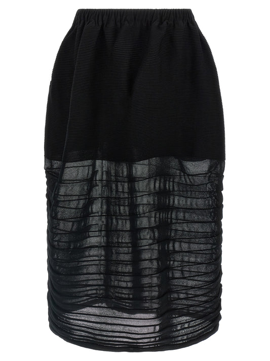 Black Polyester Midi Skirt