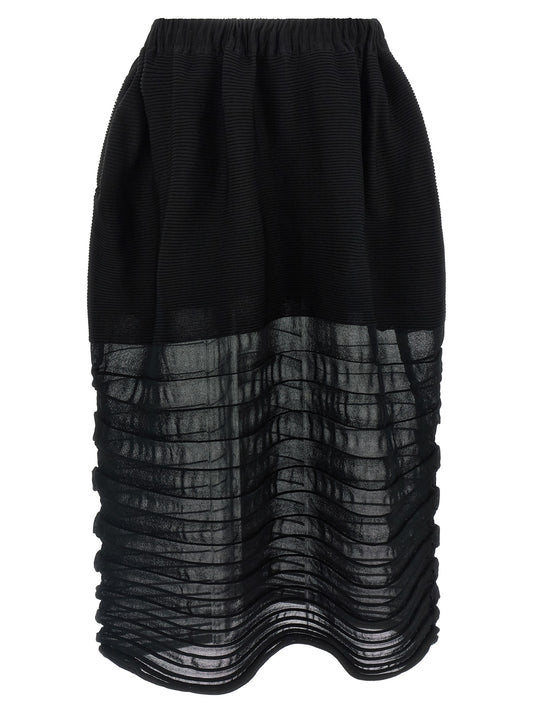 Black Polyester Midi Skirt