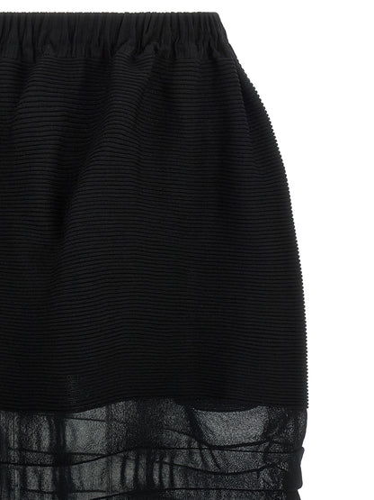 Black Polyester Midi Skirt