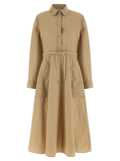 Beige Polyester Long Dress