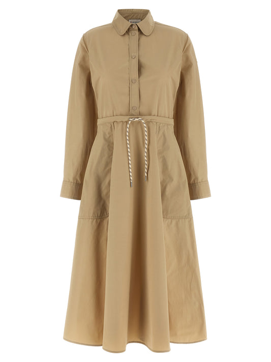 Beige Polyester Long Dress