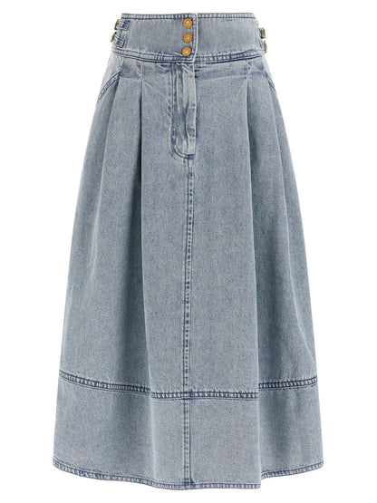 Blue Cotton Midi Skirt