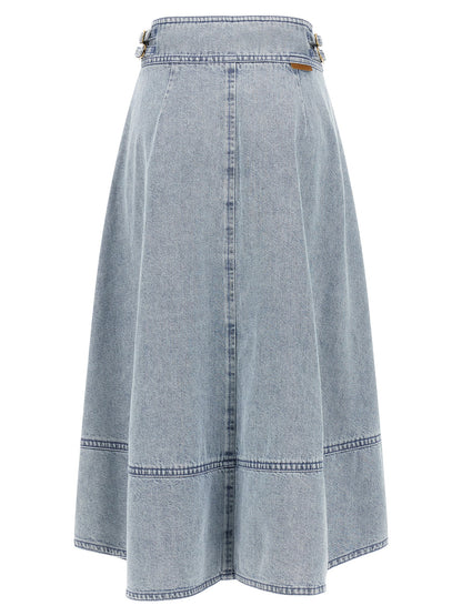 Blue Cotton Midi Skirt