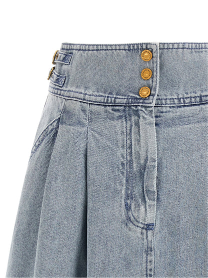 Blue Cotton Midi Skirt