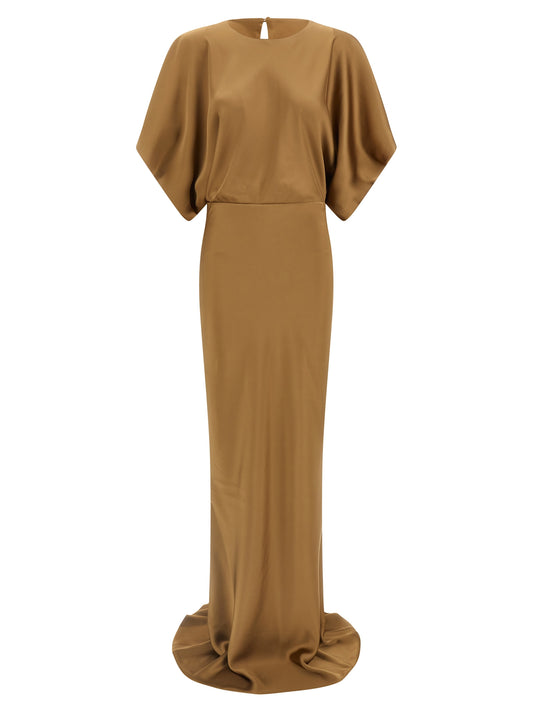 Beige Polyester Long Dress