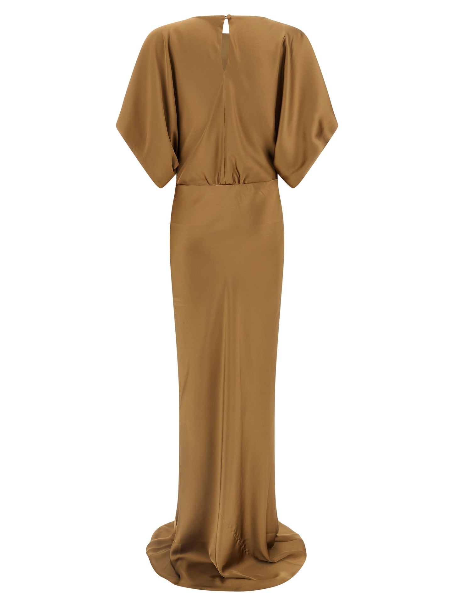 Beige Polyester Long Dress