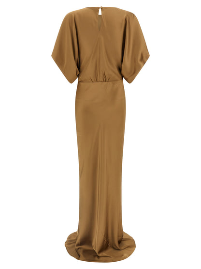 Beige Polyester Long Dress