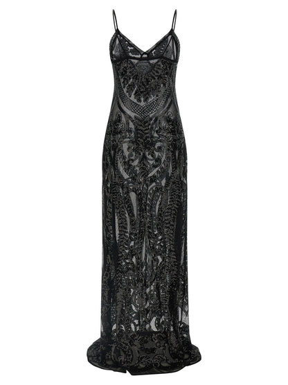 Black Polyester Long Dress
