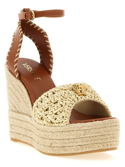 Beige Lamb Leather Wedge Sandals