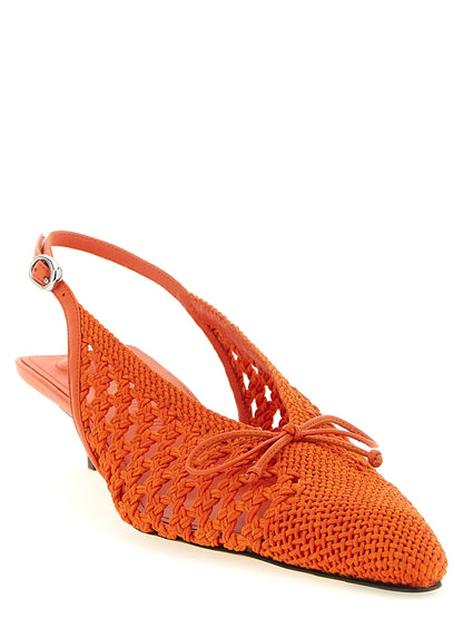 Orange Polyester Mid Heel Pumps
