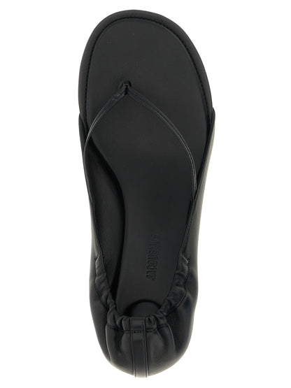 Black Lamb Leather Flat Sandals