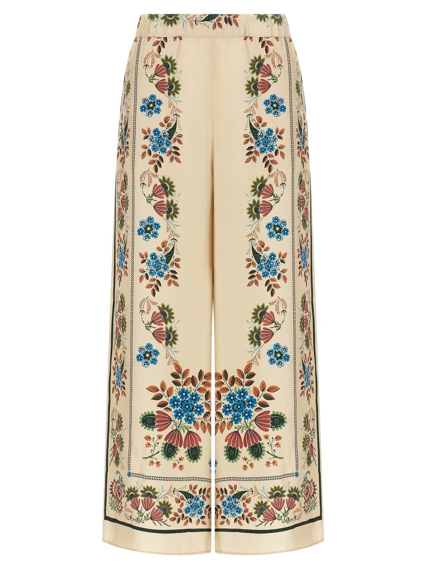 Beige Silk Casual Pants