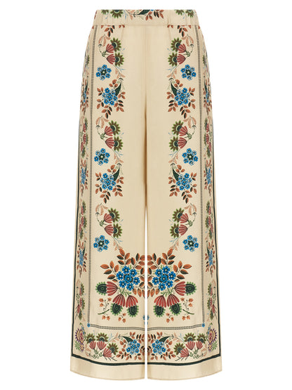 Beige Silk Casual Pants