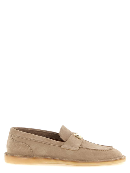 Beige Calfskin Slip-On Loafers