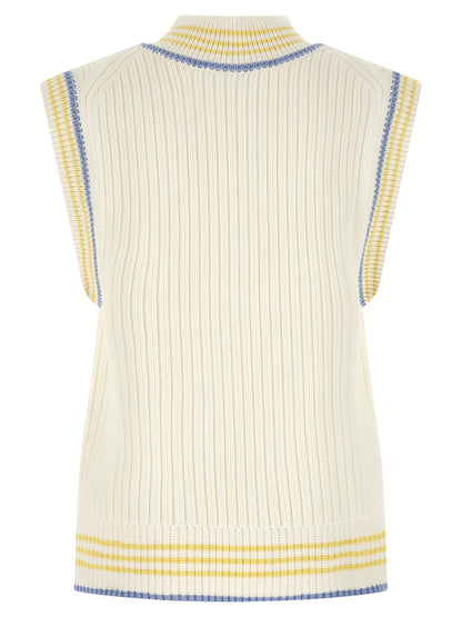 White Cotton Sleeveles Sweater