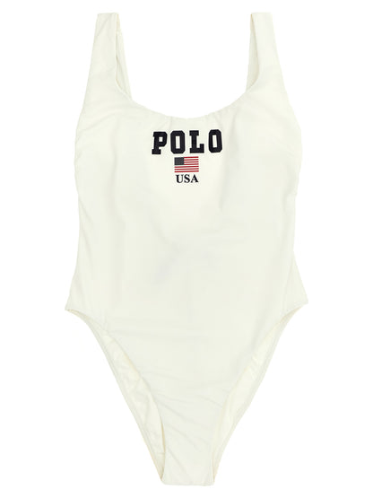 White Nylon One-Piece Swimsuit