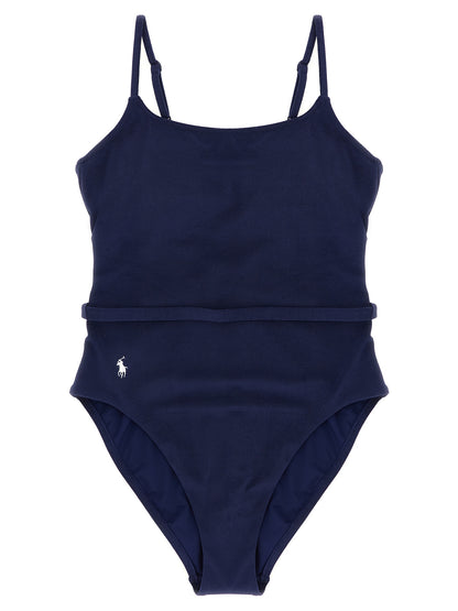 Blue Polyester One-Piece Swimsuit