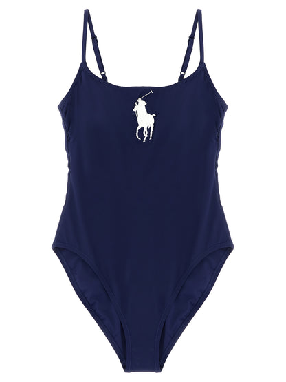 Blue Nylon One-Piece Swimsuit