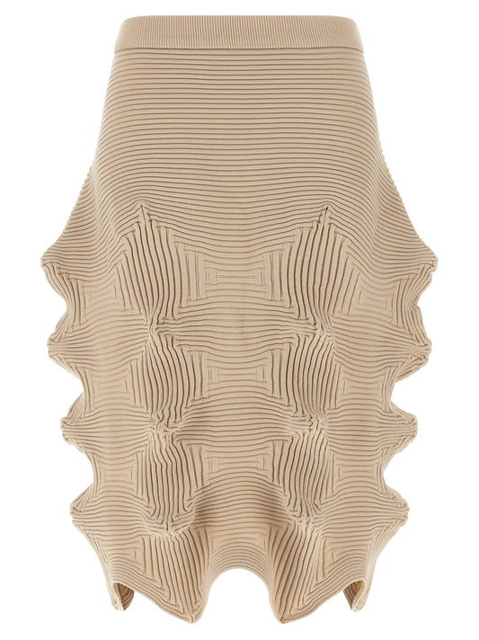 Beige Polyester Midi Skirt
