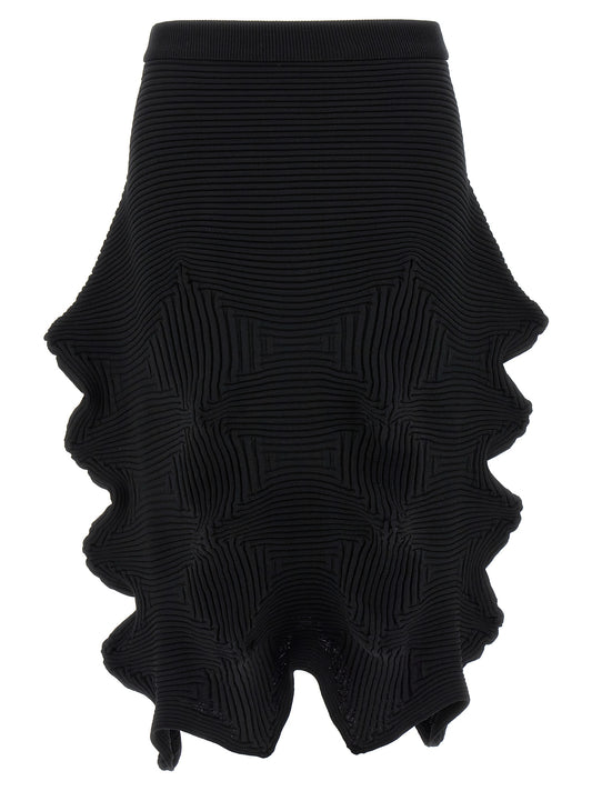 Black Polyester Midi Skirt