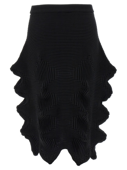 Black Polyester Midi Skirt