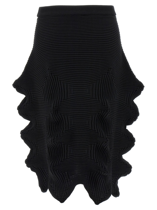 Black Polyester Midi Skirt