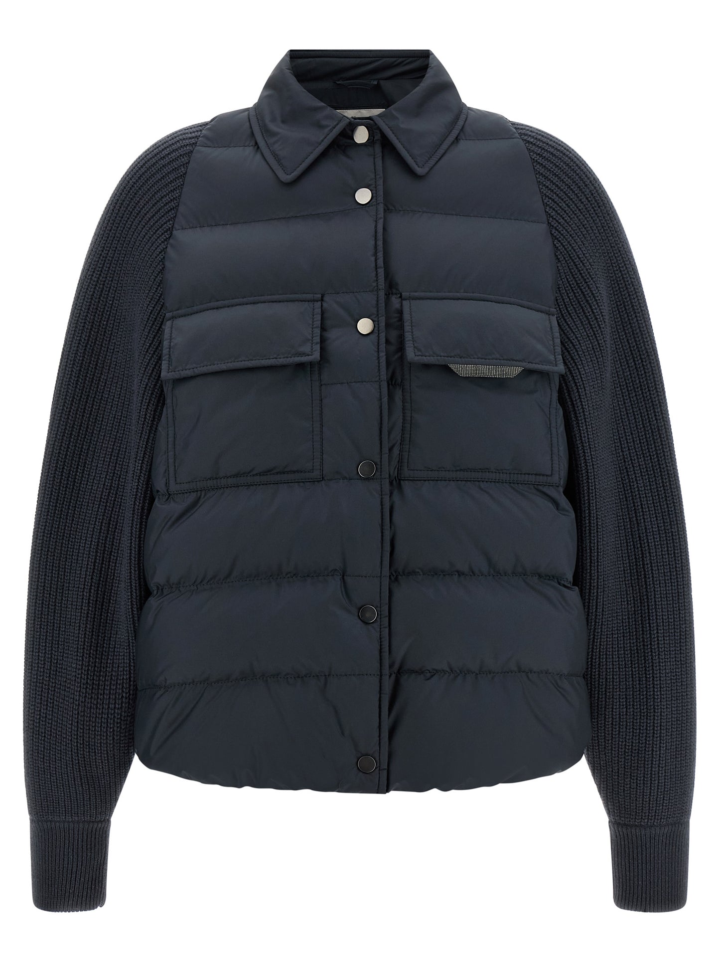 Blue Polyester Full-Length Jacket
