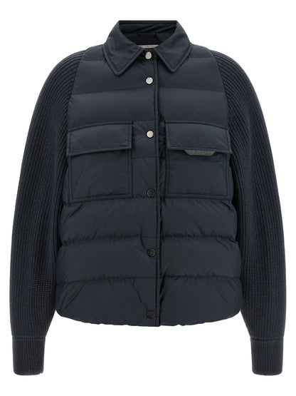 Blue Polyester Full-Length Jacket