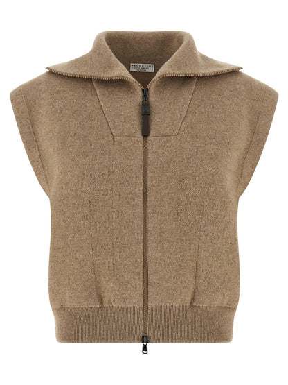 Beige Cashmere Sleeveless Jacket