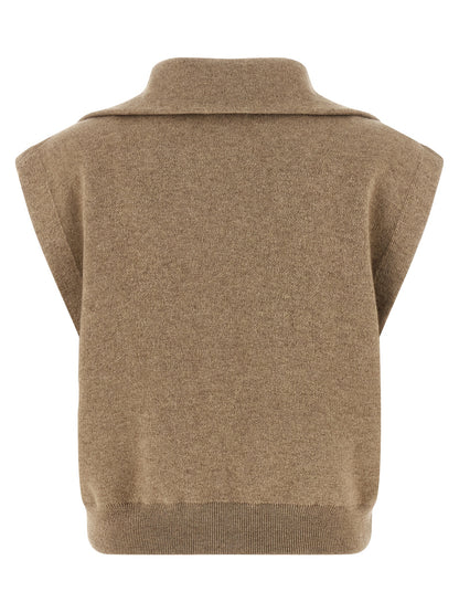 Beige Cashmere Sleeveless Jacket