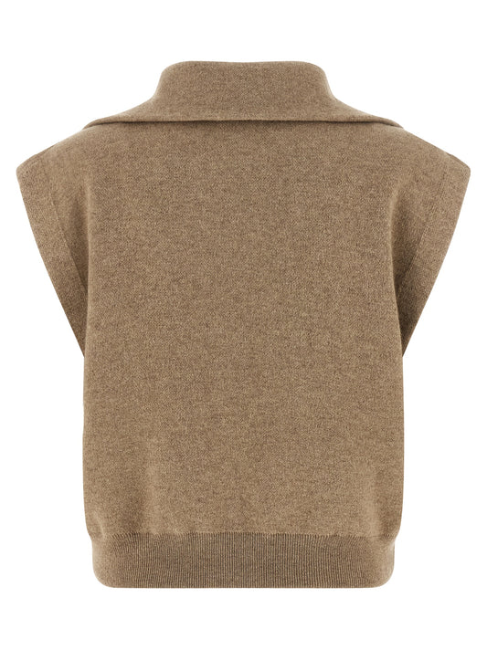 Beige Cashmere Sleeveless Jacket