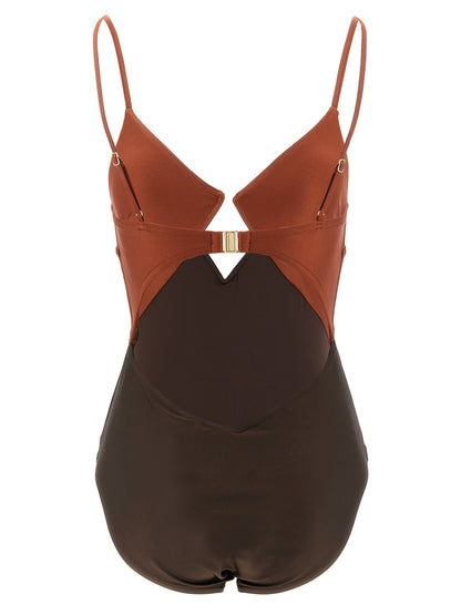 Brown Polyamide One-Piece Swimsuit