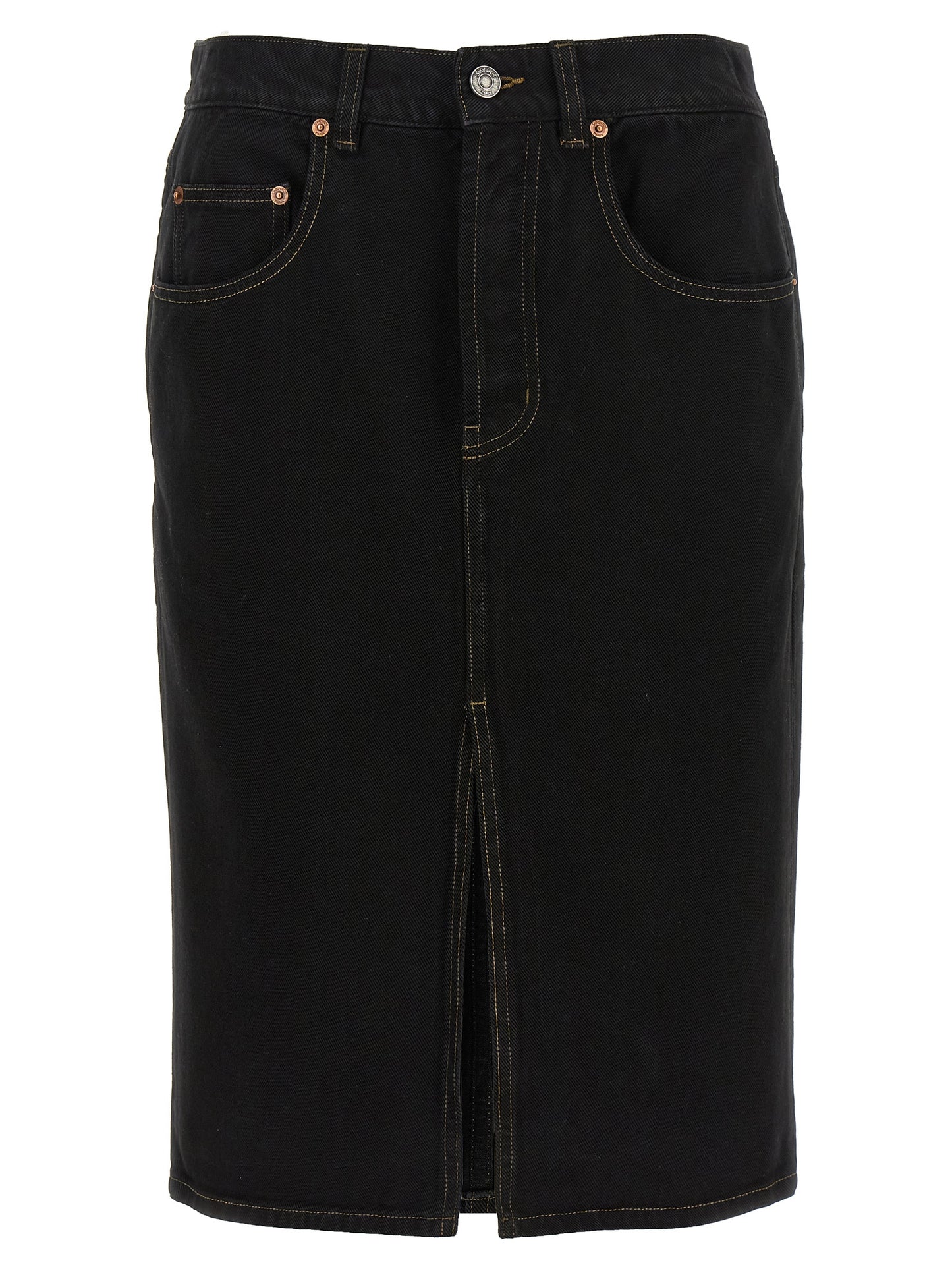 Black Cotton Midi Skirt