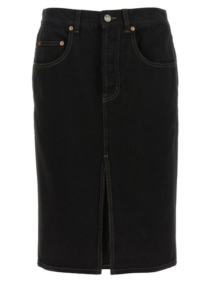 Black Cotton Midi Skirt