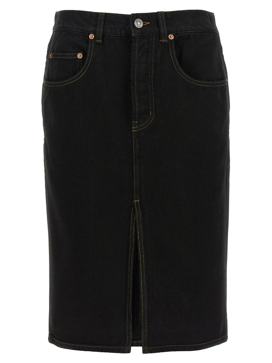 Black Cotton Midi Skirt