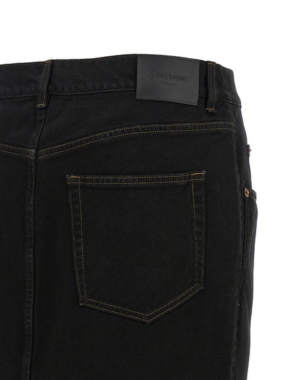 Black Cotton Midi Skirt