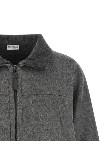 Gray Virgin Wool Full-Length Jacket